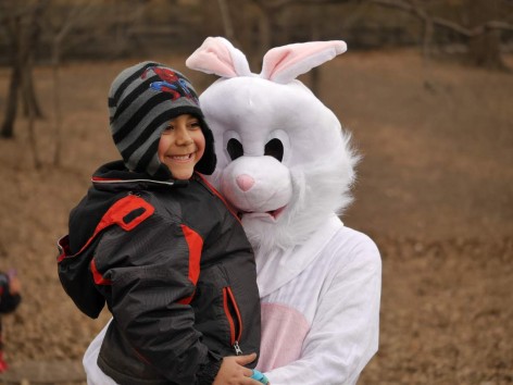 Bunny and Kid at Easter Egg Hunt